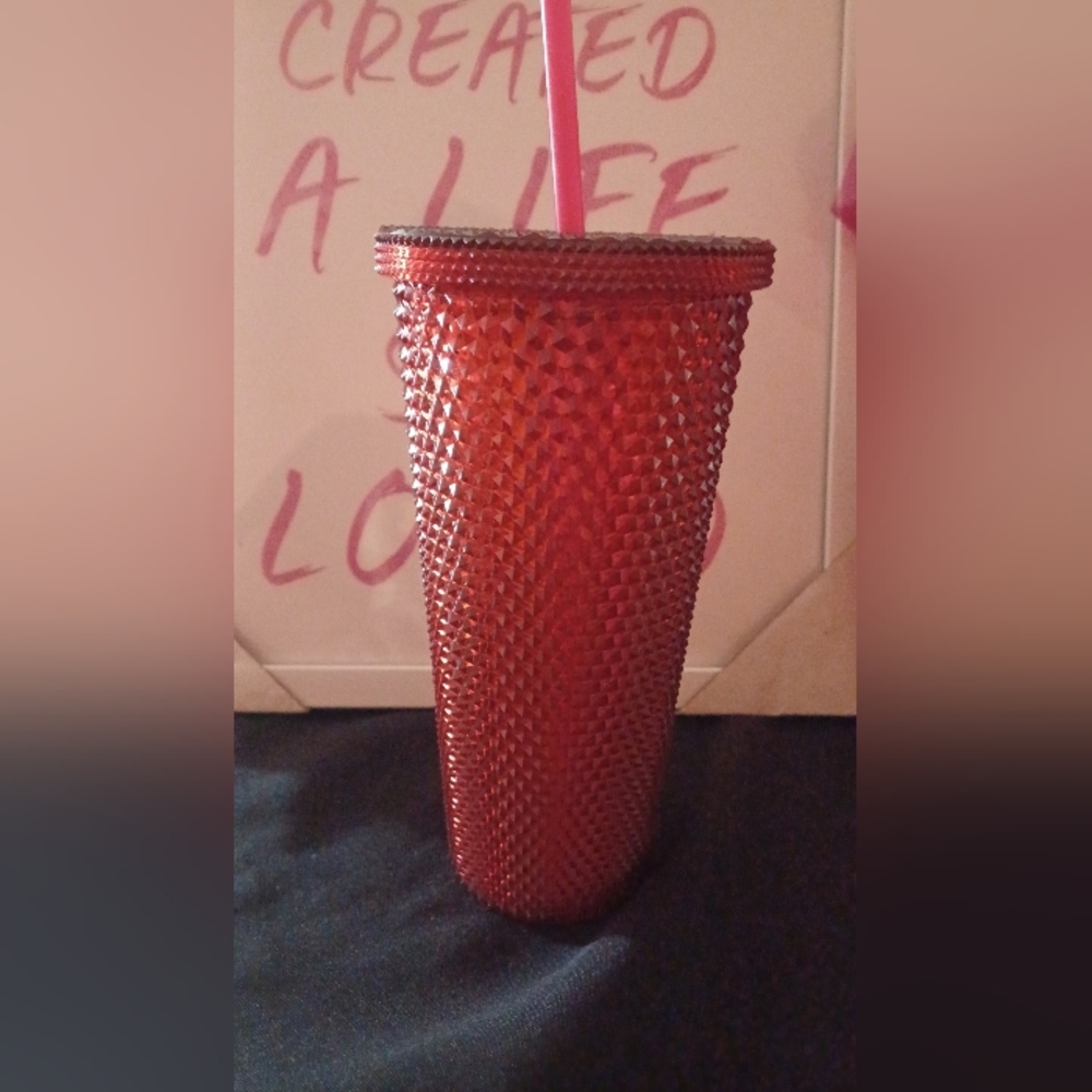 Red Studded Tumbler with Straw